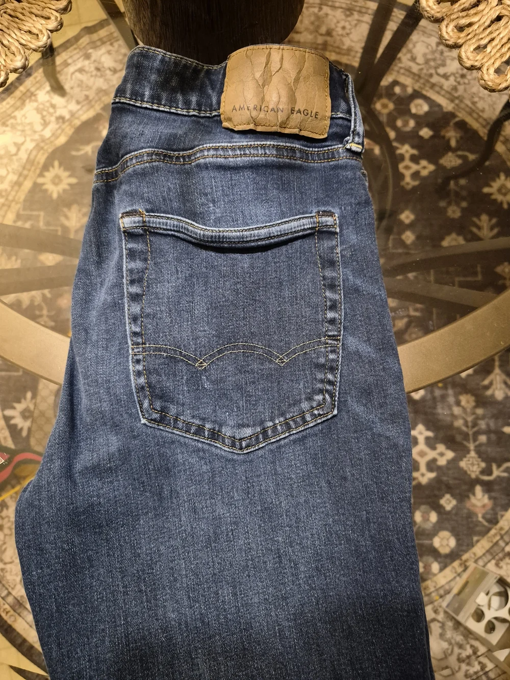 Mens American Eagle Blue Denim Jeans Waistband Detail